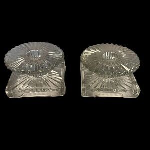 Pair of Vintage Heisey Glass Ridgeleigh Candlesticks